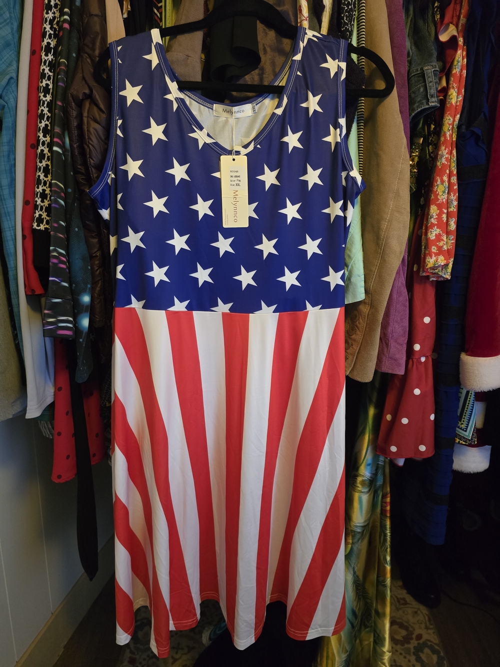 Melynnco Star Spangled Flag Print Sleeveless Dress - Red White Blue